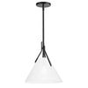 Luminaire suspendu Nicole de Dainolite en verre blanc opale, avec fini noir mat et 1 ampoule