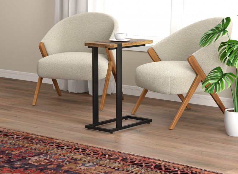 Table de bout en forme de C de 19 po avec armature en métal - bois recyclé brun