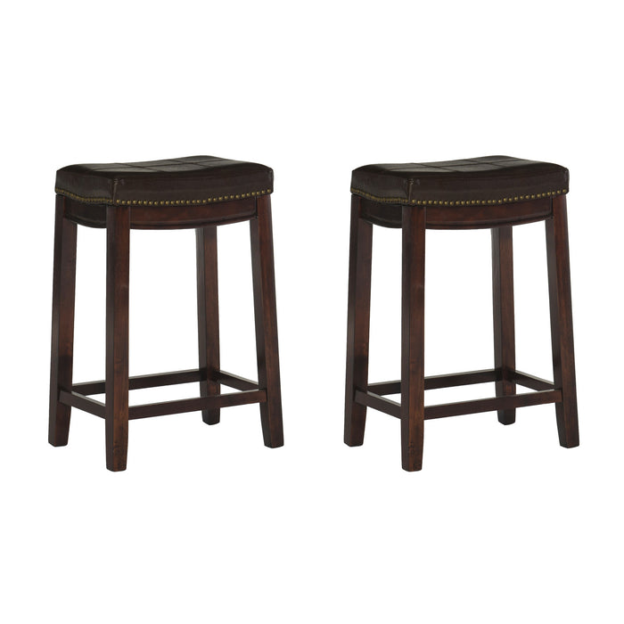 Tabouret Claridge de hauteur comptoir en similicuir brun et sans dossier - ensemble de 2