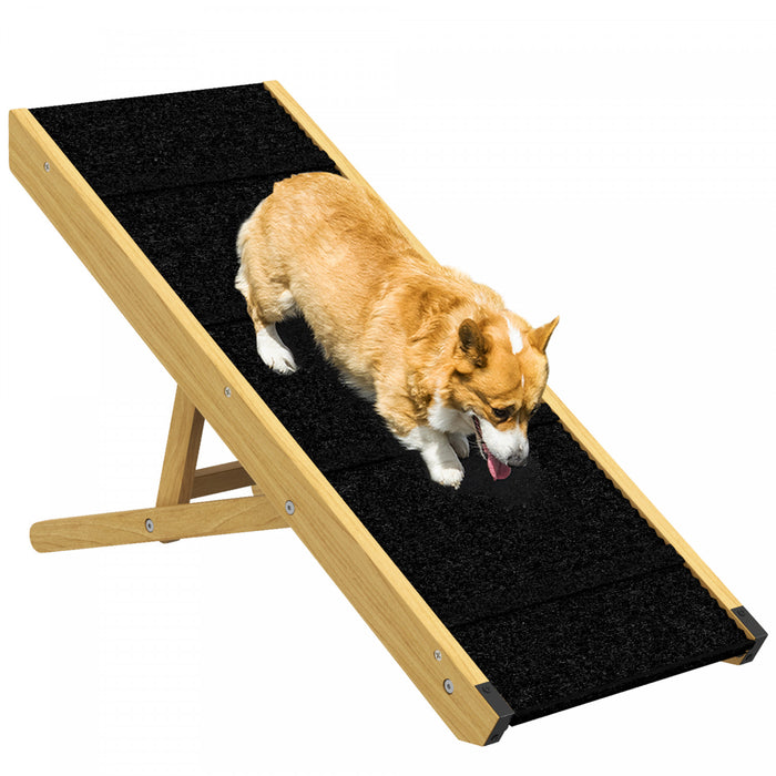 Pawhut Rampe Pour Chien, Rampe En Bois De 33 Pouces Pour Lit Et Canape, Rampe Pliable Pour Chien Avec 4 Niveaux De Hauteur Ajustable Pour Petits Et Moyens Chiens, Bois Naturel