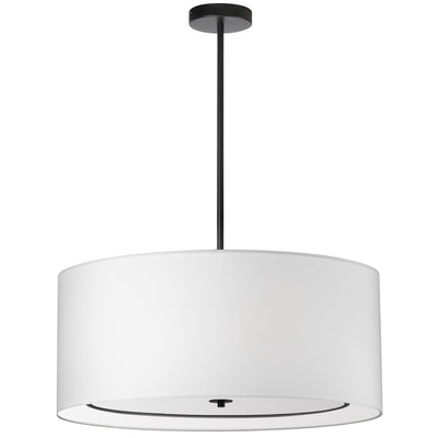 Dainolite Porscha 4 Light Pendant Medium Matte Black White Shade Lamp|Luminaire suspendu moyen Porscha de Dainolite avec abat-jour blanc, fini noir mat et 4 ampoules
