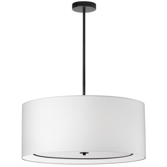 Luminaire suspendu moyen Porscha de Dainolite avec abat-jour blanc, fini noir mat et 4 ampoules