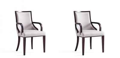 Grand Traditional Wood Upholstered Armchair in Light Gray - Set of 2 Dining Chair | Grand fauteuil traditionnel en bois avec accoudoirs, revetement tissu gris clair - Lot de 2