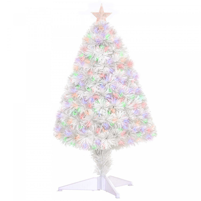 Homcom Arbre De Noel De Table Artificiel Pre-eclaire De 2.5 Pieds Avec Fibre Optique Et 85 Embouts