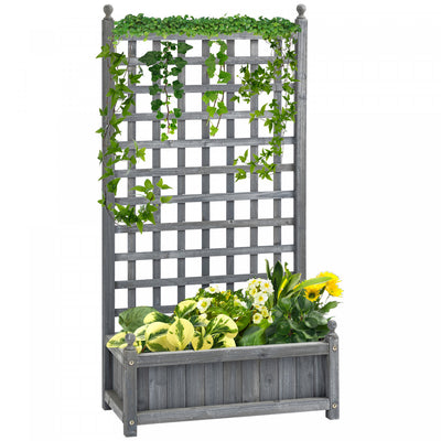 Outsunny Raised Garden Bed With Trellis For Climbing Vines, Wood Garden Planter Box, Free Standing F|Outsunny Lit De Jardin Sureleve Outsunny Avec Jardiniere En Bois De Treillis, Gris