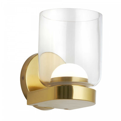 Dainolite Nadine LED Wall Sconce 10w Aged Brass Clear Glass Lamp|Applique murale Nadine de Dainolite en verre transparent, avec fini laiton vieilli et ampoule à DEL de 10 W