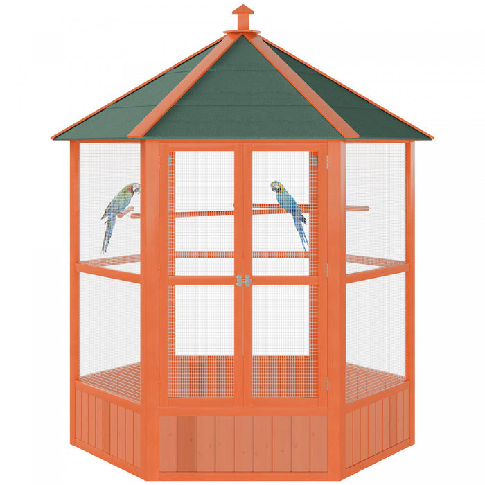 Cage A Oiseaux En Bois 70 Po, Voliere Hexagonale Avec Portes