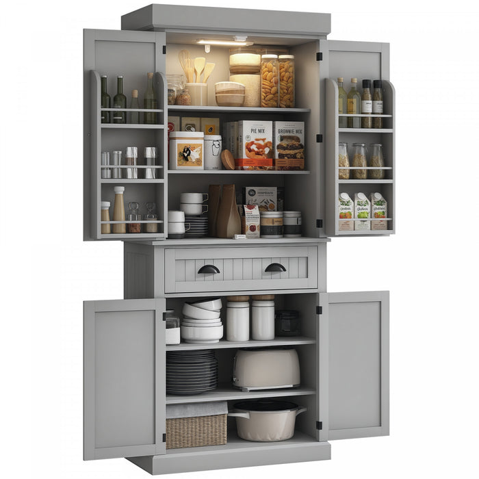 HOMCOM Armoire de cuisine avec etageres a epices et lumieres LED, gris