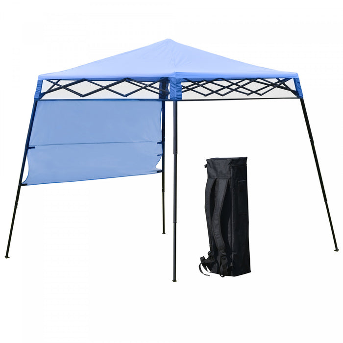Outsunny 7 'x 7' Tente De Jardin Pliable Avec Sac A Dos Et Pieds Reglables Auvent De Fete En Plein Air, Bleu Et Noir