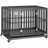 Pawhut Cage En Acier Robuste Pour Chien Avec Roues Pour Portabilite Et 1 Porte Pour Un Acces Pratique Au Sol Anti-pincement Noir