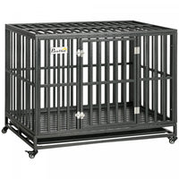 Pawhut Cage En Acier Robuste Pour Chien Avec Roues Pour Portabilite Et 1 Porte Pour Un Acces Pratiqu