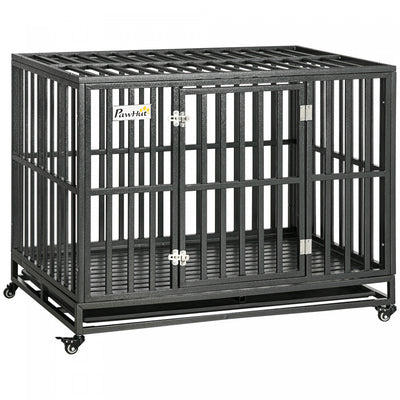 Pawhut 45" Heavy Duty Steel Dog Crate Kennel Pet Cage With Wheels For Portability & 1 Doors For Conv|Pawhut Cage En Acier Robuste Pour Chien Avec Roues Pour Portabilite Et 1 Porte Pour Un Acces Pratiqu