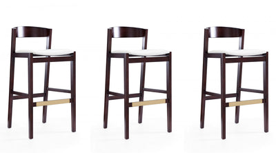 Klismos Mid-Century Modern Wood Upholstered Barstool in Ivory - Set of 3 | Tabouret de bar en bois rembourre ivoire style Klismos mi-siecle moderne - Lot de 3
