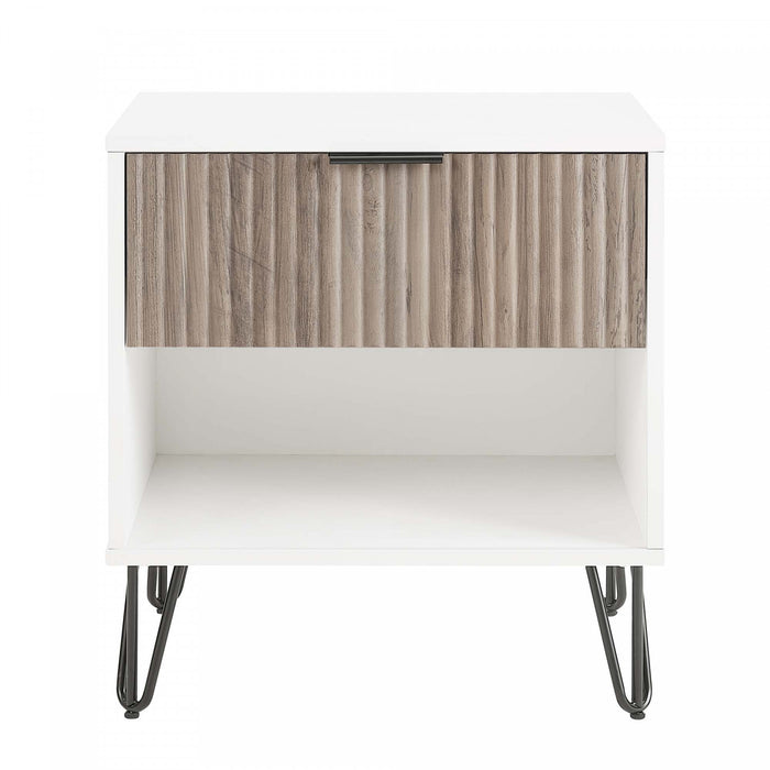 Table de nuit moderne Dumbo 20\" a rainures, gris rustique et blanc (1 tiroir)