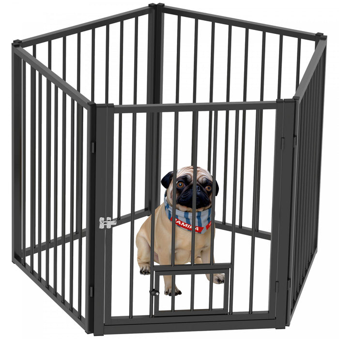 Pawhut Parc Pour Chien, 30\" De Haut, 5 Panneaux, Enclos D'exercice Pour Chiot, Robuste Avec Barriere Pour Chien Et Porte Pour Chat, Cloture Portable Pliable, Noir