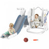 Qaba Ensemble Balancoire Et Toboggan 3 En 1 Pour Tout-petits Avec Panier De Basket-ball, Aire De Jeux Interieure Pour Bebe, Theme Spatial, Blanc Et Bleu