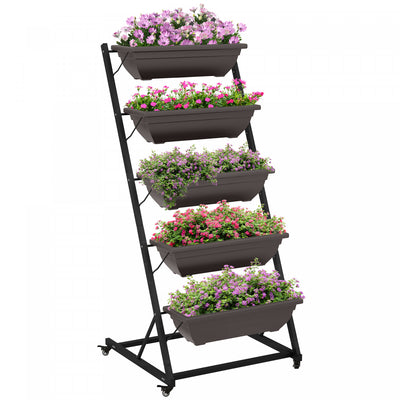 Outsunny 5-tier Vertical Raised Garden Bed With 5 Planter Boxes, Wheels, Outdoor Plant Stand Grow Co|Outsunny Lit De Jardin Sureleve Vertical De 5 Niveaux Avec 5 Boites De Jardiniere, Roues, Support De
