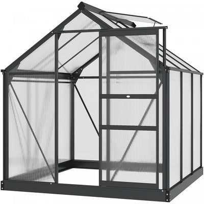 Outsunny 6' X 6' Clear Polycarbonate Greenhouse Walk-in Green House Garden Plants Grow Galvanized Ba|Outsunny Serre Chaude De Jardin De Plain-pied Avec Porte Coulissante