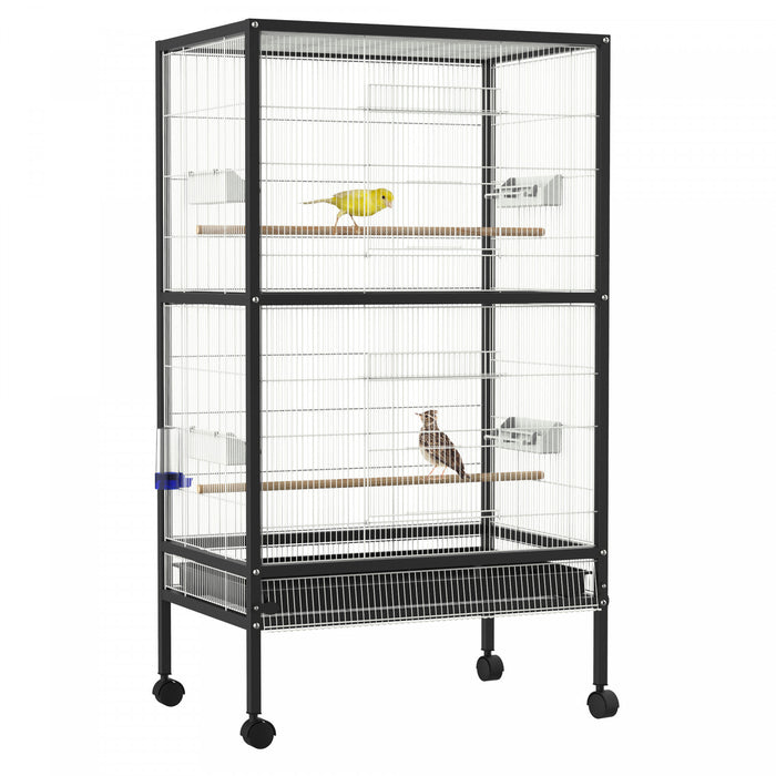Pawhut Cage A Oiseaux 30 X 20,5 X 54 Pouces Perroquet Macaw Finch Cockatoo Flight Cage Avec Roues Noir/blanc