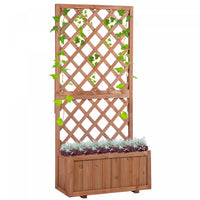 Outsunny Lit De Jardin Sureleve En Bois Avec Treillis Et Trous De Drainage, Boite De Plantation Auto