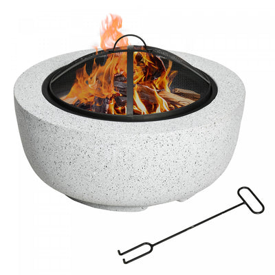 Outsunny 24" Outdoor Fire Pit With Stone Effect, Wood-burning Firepit Fireplace With Spark Screen An|Outsunny Foyer D'exterieur 24" Avec Effet Pierre, Foyer Au Bois Avec Pare-etincelles Et Tisonnier Po