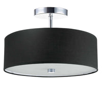 Plafonnier semi-affleuré Everly de Dainolite avec abat-jour noir, fini chromé poli et 3 ampoules