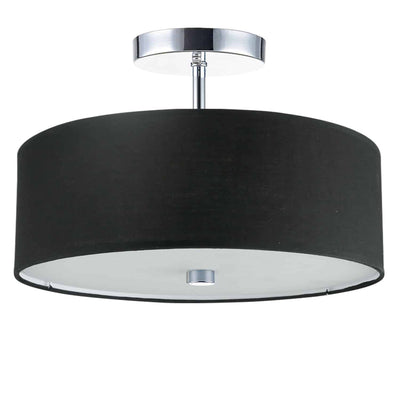 Dainolite Everly 3 Light Semi-flush Mount Polished Chrome Finish Black Shade Lamp|Plafonnier semi-affleuré Everly de Dainolite avec abat-jour noir, fini chromé poli et 3 ampoules