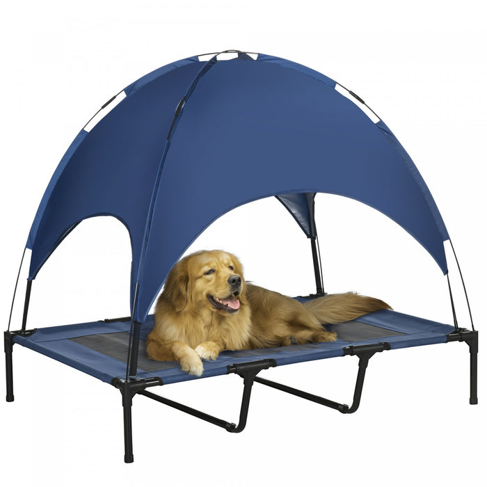 Pawhut Lit Sureleve Rafraichissant Pour Animal Domestique Avec Auvent Pour Chien De Taille Xl, Interieur Et Exterieur, 48\"x 36\"x 43\" Bleu Fonce