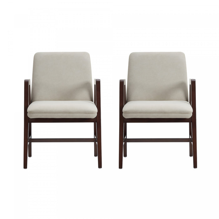 Fauteuil moderne Stella en velours avec accoudoirs en bois, coloris champagne - Lot de 2