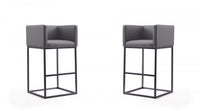 Tabouret de bar Embassy style moderne du milieu du siecle en metal et tissu gris - Lot de 2
