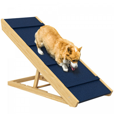 Pawhut Dog Stairs, Adjustable Pet Stairs, Foldable Dog Steps With Non-slip Mat, For Small To Large D|Pawhut Escalier Pour Chien, Rampe Reglable En Bois Pour Lit, Canape, Rampe Pliante Pour Animaux De C