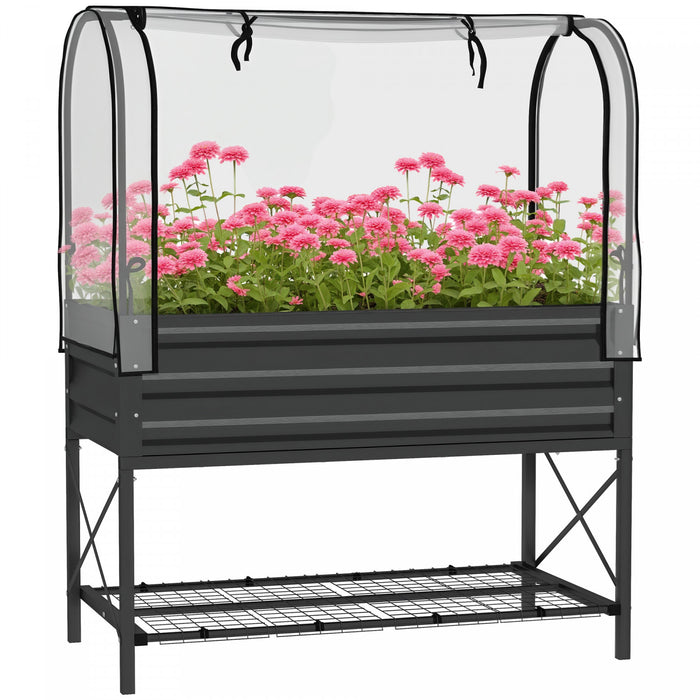 Outsunny Bac de Jardin Sureleve Metallique avec Housse, Noir