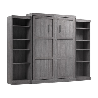 Bestar Pur Queen Murphy Bed and Two Shelving Units 115-Inch Wall Bed - Bark Grey|Grand lit escamotable mural Pur de Bestar de 115 po avec 2 meubles à tablettes - gris écorce