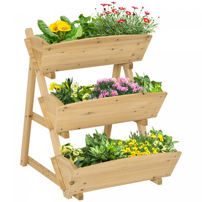 Outsunny 3 Tier Raised Garden Bed, Vertical Wooden Elevated Planter Box Kit, Plant Stand For Flowers|Outsunny Lit De Jardin Sureleve A 3 Niveaux, Kit De Jardiniere Surelevee En Bois Vertical, Support P