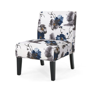 Fauteuil D’appoint Oliver En Tissu aspect lin Avec Pieds En Bois Caoutchouc - Bleu Et Multicolore