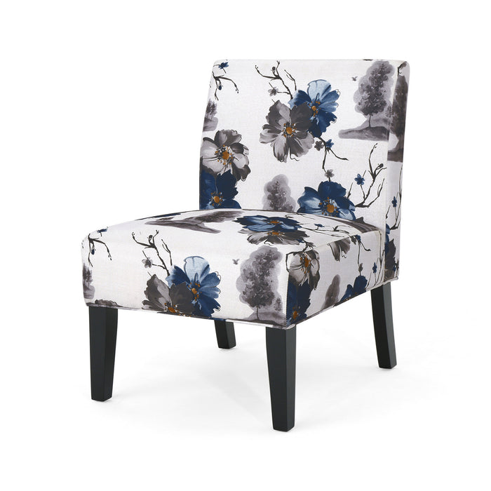 Fauteuil D’appoint Oliver En Tissu aspect lin Avec Pieds En Bois Caoutchouc - Bleu Et Multicolore