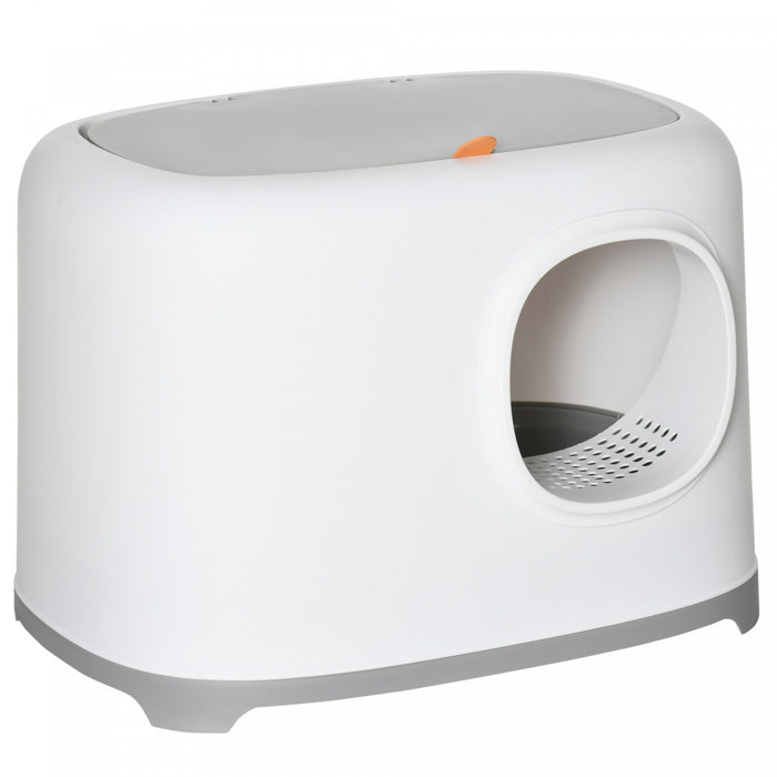 Pawhut Bac A Litiere Pour Chat, Bac A Litiere Ouvert Avec Tunnel Anti-sable, Pelle, Controle Des Odeurs Et Facile A Nettoyer, Blanc
