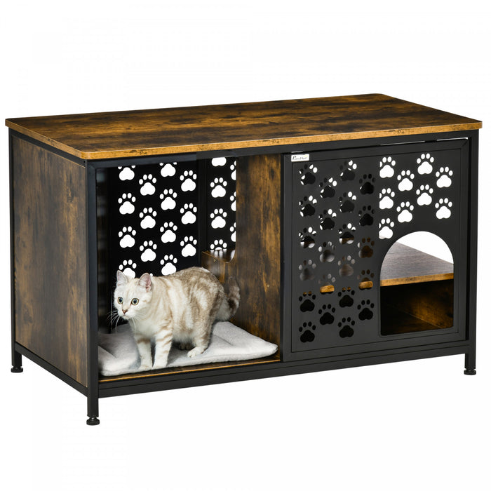 Pawhut 2 En 1 Maison Pour Chat Niche Pour Chat Table Basse Avec Coussin Moelleux Etagere De Rangemet 39.75\"l X 20.5\"l X 23.5\"h