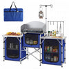 Outsunny Cuisine de camping pliante avec armoires en tissu pare-brise, bleu