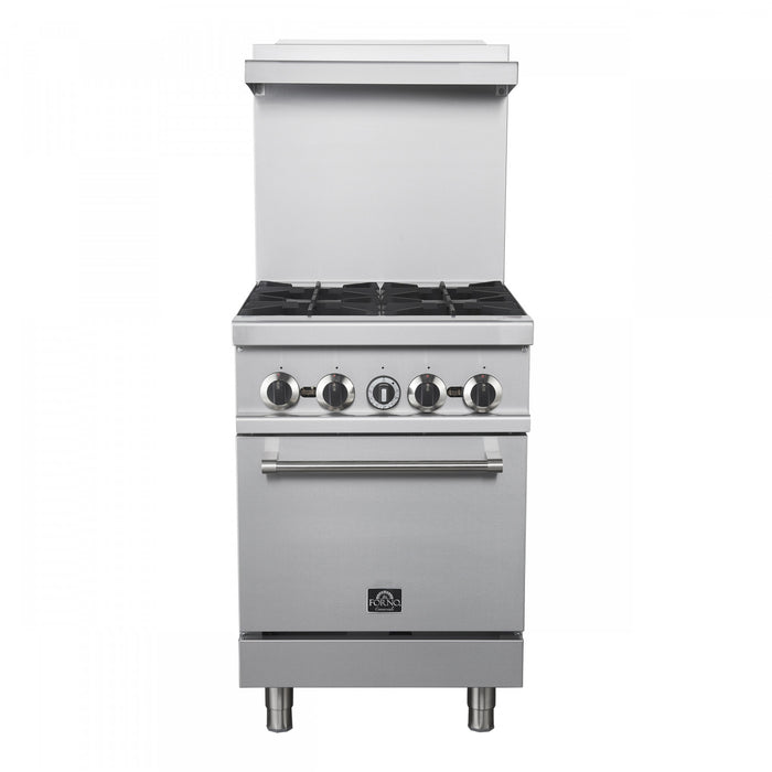 Cuisiniere a gaz Commerciale en acier inoxydable de 24 po, 4 bruleurs, 120 000 BTU – FCMGR0093-24