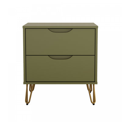 Avira Mid-Century Modern 20" Nightstand in Olive Green (2-Drawer) | Table de nuit Avira Mid-Century Modern 20" en vert olive (2 tiroirs)