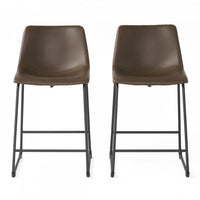 Ensemble De 2 Tabourets De Comptoir Nathaniel Vintage En Similicuir Avec Structure En Acier, Marron