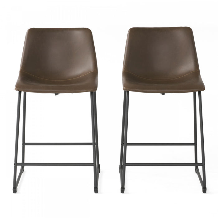 Ensemble De 2 Tabourets De Comptoir Nathaniel Vintage En Similicuir Avec Structure En Acier, Marron