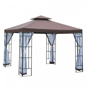 Abri De Jardin Outsunny 10'x10' Auvent De Terrasse Fete Portative Cour Arriere De L'evenement Avec Moustique Filet Cafe