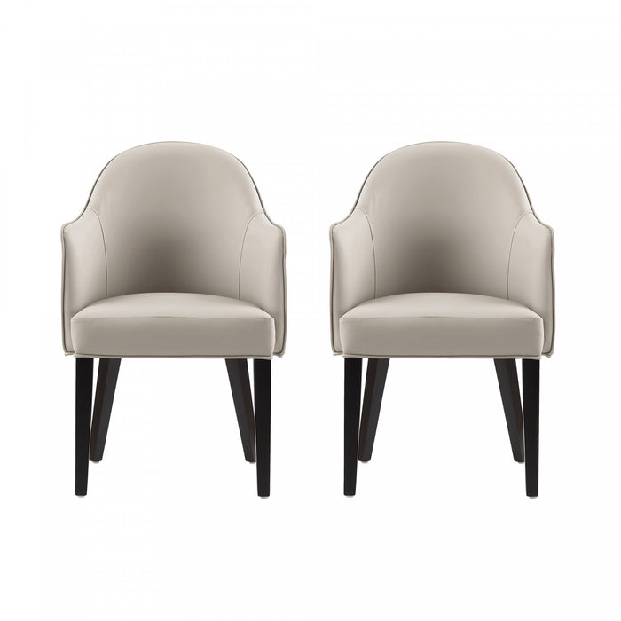 Fauteuil moderne Hillman en cuir vegetalien et velours avec accoudoirs en bois, gris clair - Lot de 2