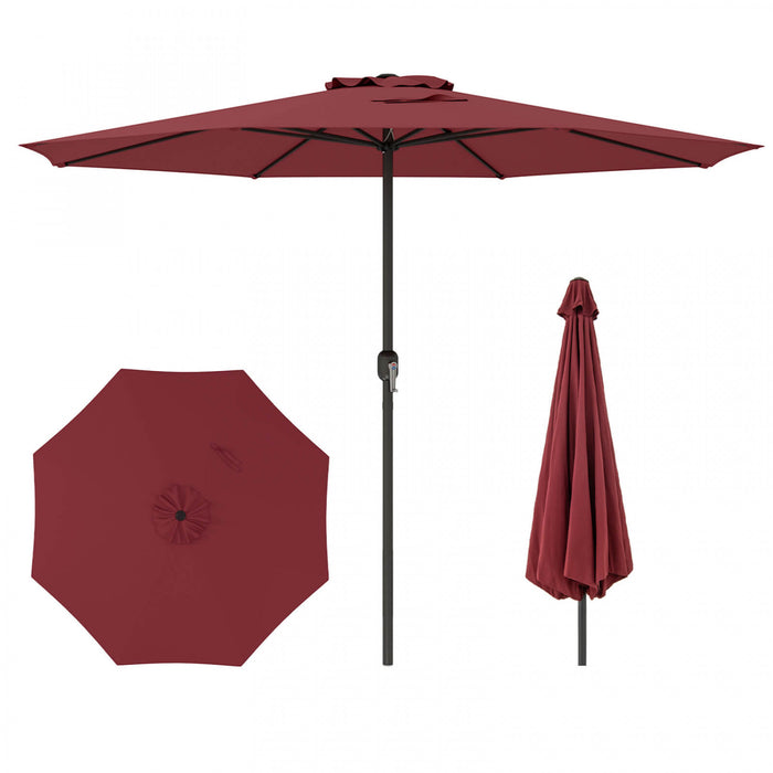 Parasol de jardin Costway 12 pieds, parasol de marche exterieur avec manivelle, 8 baleines robustes rouge
