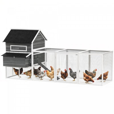 PawHut 137"L Chicken Coop, Wooden Large Hen House with Chicken Run, Nesting Box, Poultry Cage for Outdoor, Backyard, Dark Grey