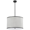 Luminaire suspendu Prudy de Dainolite avec abat-jour plissé blanc, fini noir mat et 4 ampoules