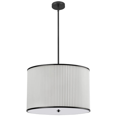 Dainolite Prudy 4 Light Pendant Matte Black White Pleated Shade Lamp|Luminaire suspendu Prudy de Dainolite avec abat-jour plissé blanc, fini noir mat et 4 ampoules