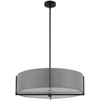 Luminaire suspendu Preston de Dainolite de 26 po de diamètre avec abat-jour gris, fini noir mat et 4 ampoules